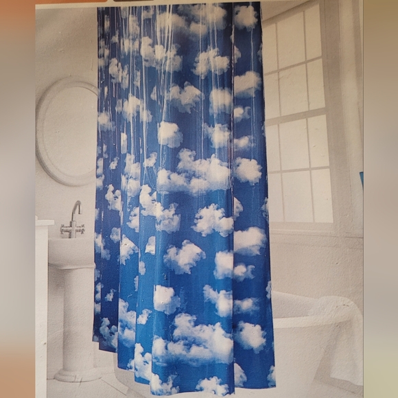 Vinyl shower curtain with blue and white clouds. New in package - Picture 5 of 5